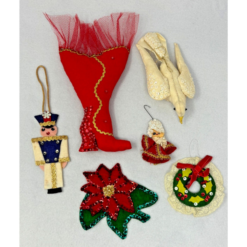 Vtg lot of BUCILLA Felt Christmas‎ Ornament Beaded Sequins MCM Dove Soldier
